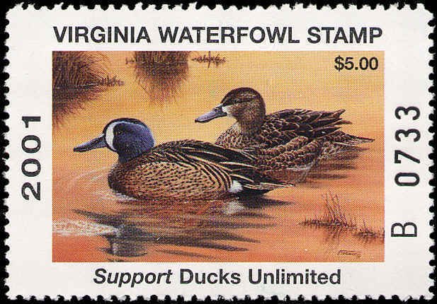 VIRGINIA #14 2001 B PREFIX  STATE DUCK BLUE WINGED TEAL by Tim Donovan