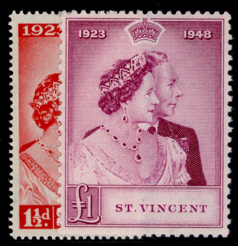 ST. VINCENT GVI SG162-163,  1949 ROYAL SILVER WEDDING set, NH MINT. Cat £28.