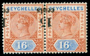 MOMEN: SEYCHELLES SG #19a PAIR 1893 INVERTED SURCHARGE MINT OG H **CERT**