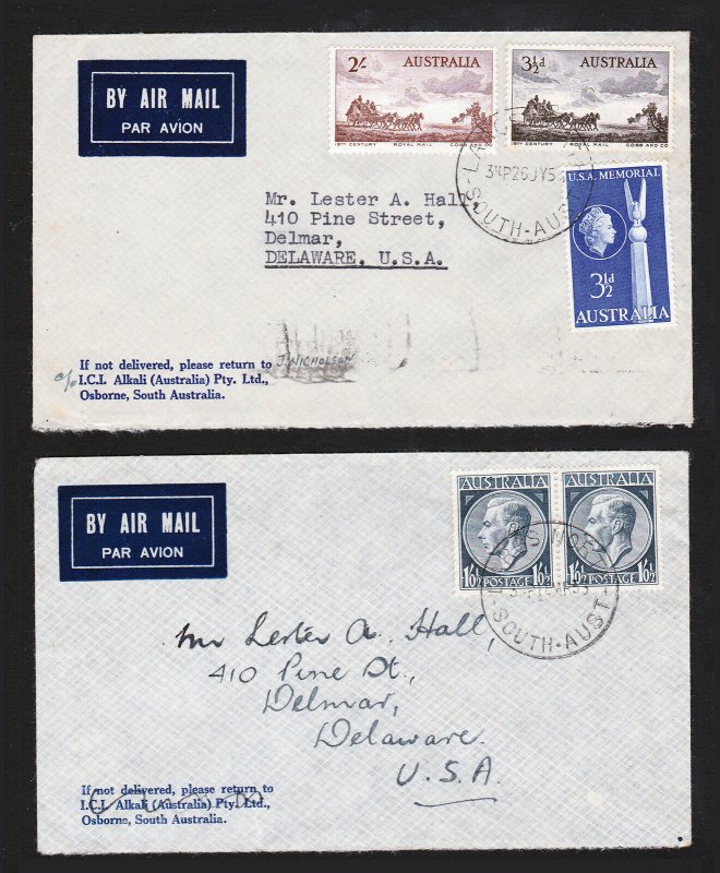 AUSTRALIA 2 COVER LOT - OSBOURNE TO DELAWARE USA - 1955