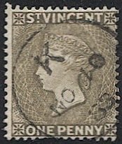 ST VINCENT 1885 Sc 42, 1d drab, used K (Kingstown) Village Cancel , SG 37