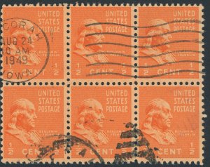 US 803 half cent Presidential Issue; Used block of six -- See details and scans