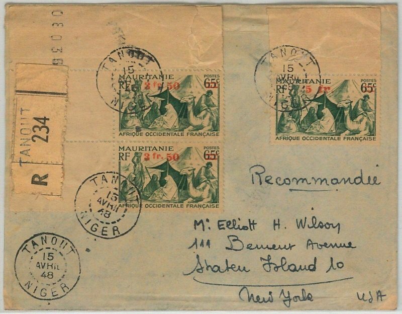 45126  - AOF NIGER / MAURITANIA -  POSTAL HISTORY: REGISTERED COVER from TANOUT 