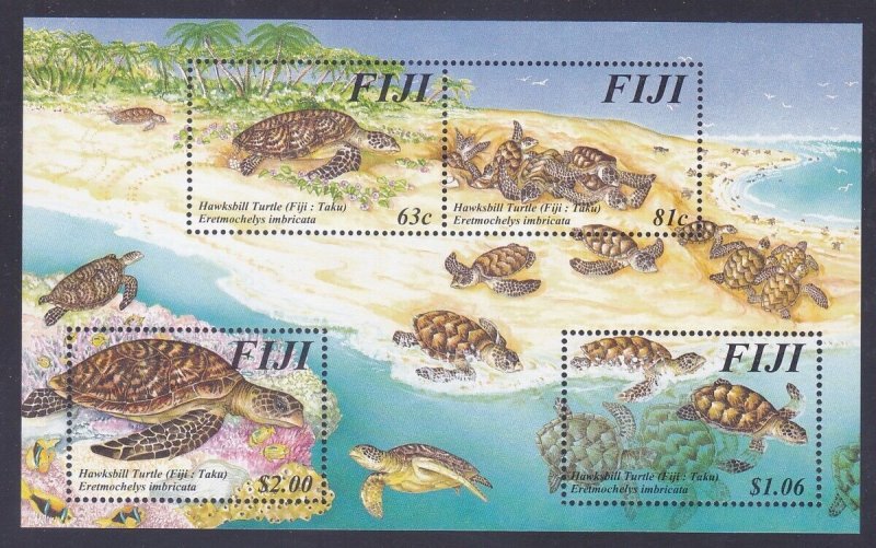 Fiji 792 MNH 1997 Hawksbill Turtle Souvenir Sheet of 4 Very Fine