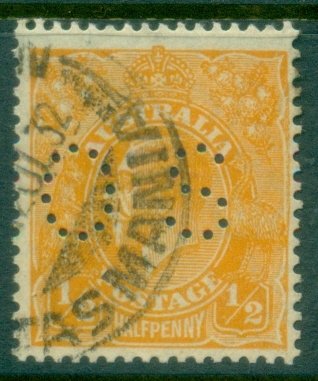 Australia KGV Head ½d Orange Small Multi Wmk Perf 13-5x12-5 Perf OS FU