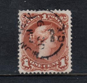 Canada #22 Extra Fine Used With Oct 9 1868 CDS Cancel