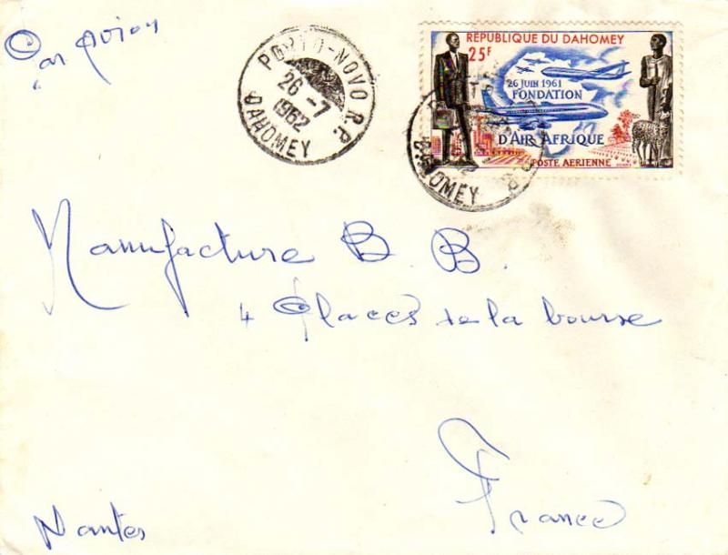 Dahomey 25F Founding of Air Afrique 1962 Porto-Novo R.P. Dahomey Airmail to N...