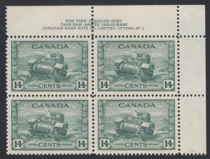 Canada #259 Mint UR Plate Block of 4, Plate No. 1