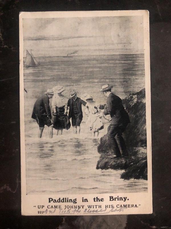 1906 England Vintage Postcard Cover Paddling In The Briny