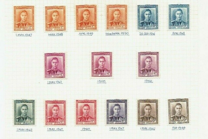 New Zealand: 1938 /51 King George VI definitive study, printings / papers, MLH