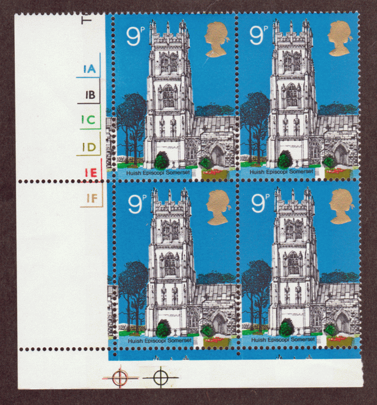 Great Britain Plate Block #  675 M/NH - Old Village Churches: St. Mary - LL