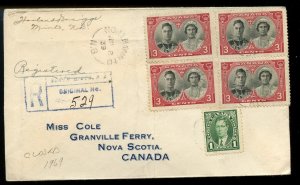 ?NORTH MINTO, N.B. REGISTERED, RPO's, 1939 Royal Visit issue cover Canada