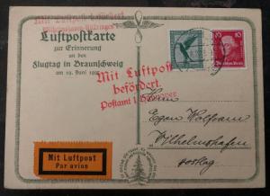 1925 Wilhelm Germany Early Airmail Postcard First Flight Cover To Rustringen