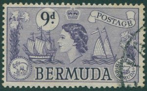 Bermuda 1953 SG143b 9d violet QEII Galleon light toning FU