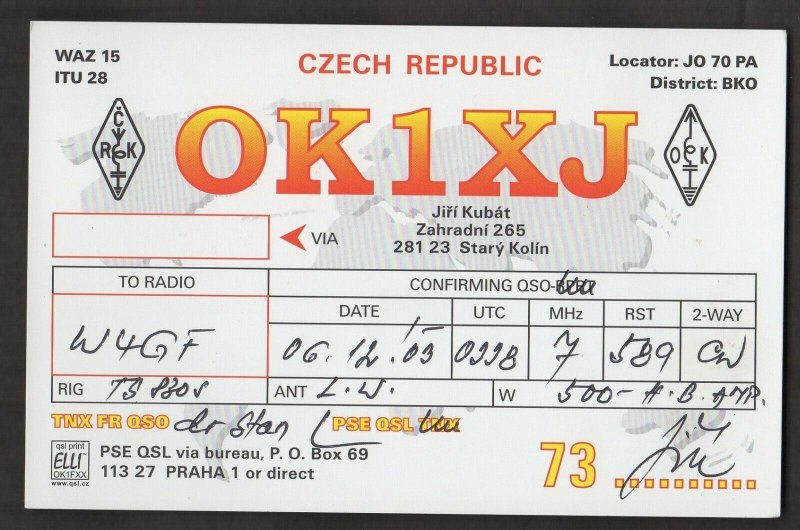 QSL CARD Jiri Kubat,OK1XJ,03, Czech Republic(Q4435)