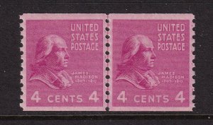 1939 Madison 4c PREXY COIL Sc 843 MNH line pair, fresh OG (5D