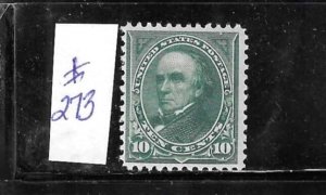 US #273 1895 WEBSTER 10 CENTS (DARK GREEN)- WMK 191 -MINT LIGHT HINGED