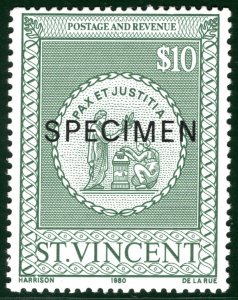 ST VINCENT QEII Stamp $10 High Value SPECIMEN (1980) Mint MNH {samwells}SILVER60