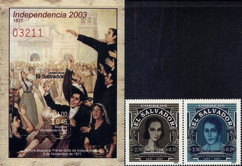 EL SALVADOR INDEPENDENCE 182nd ANNIVERSARY Sc 1583-1584 PAIR + S/S MNH 2003