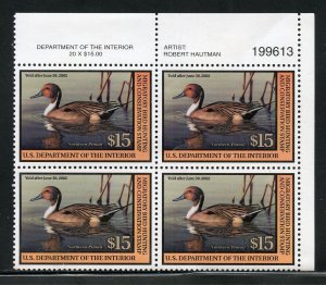 UNITED STATES SCOTT #RW68 DUCK PLATE BLOCK UPPER RIGHT MINT NEVER HINGED