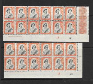 NEW ZEALAND 1954  1/9 QEII  IMPRINT & PLATE  BLKS SET 2    MNH  CP N12a