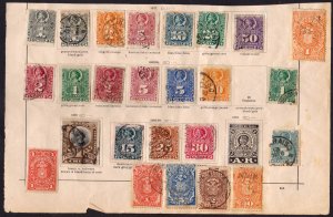 CHILE - 1877-99 SELECTED STAMPS - 25V - USED HINGED on ALBUM PAGE CUT-OUT