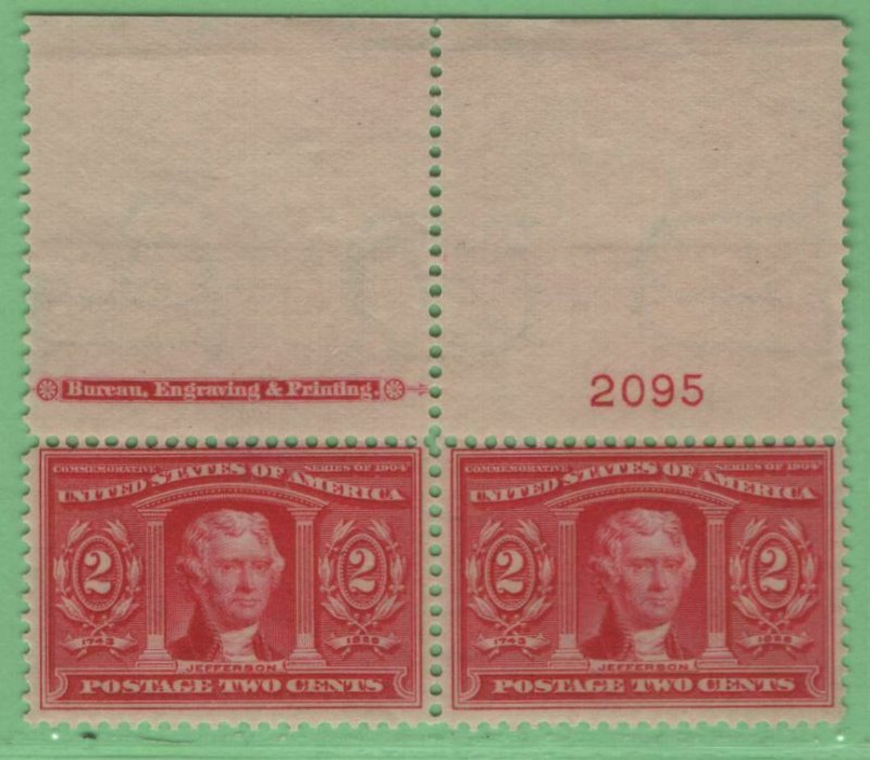 $US Sc#324 M/NH/F, Plate#imprint pair, Cv. $160