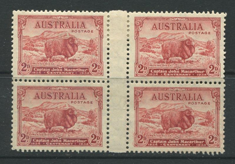 Australia 1934 2d, 3d, & 9d Sheep set in mint o.g. blocks of 4 