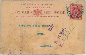 34965 - MALTA - POSTAL HISTORY - ONE penny STATIONERY to AUSTRIA 1912-