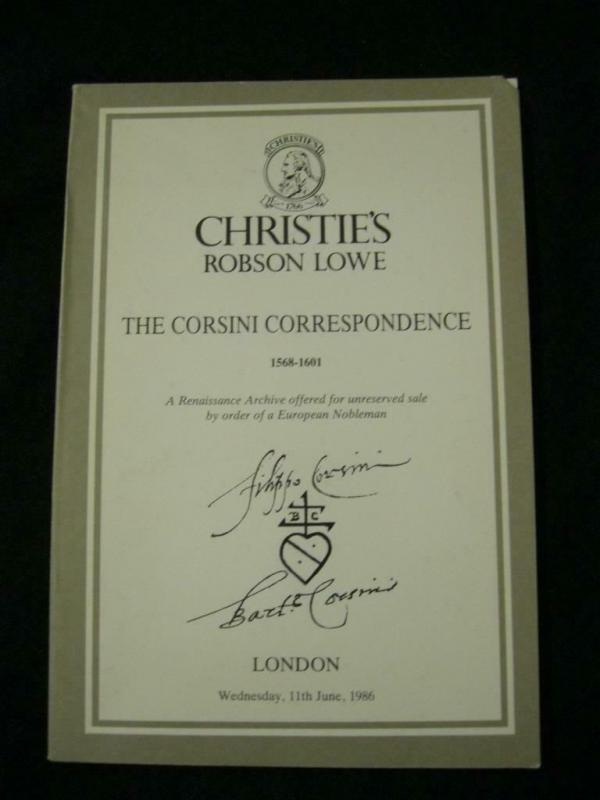 CHRISTIE'S AUCTION CATALOGUE 1986 THE CORSINI CORRESPONDENCE