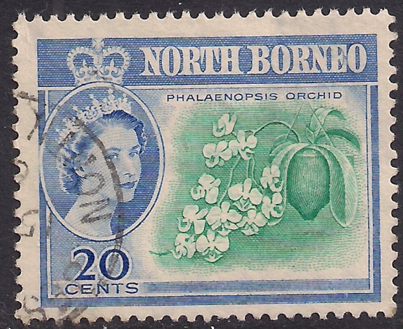 North Borneo 1961 QE2 20ct Butterfly Orchid SG 397 Used ( E573 )