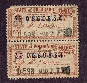 USA Colorado Liquor Tax pair of 22-1/2c
