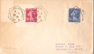 France 10c and 20c Sower 1936 Croiseur La Galissonniere Printed matter to Seb...