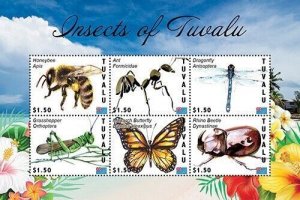 Tuvalu 2020 - Insects Bee, Ant, Butterfly, Grasshopper - Sheet of 6 Stamps - MNH