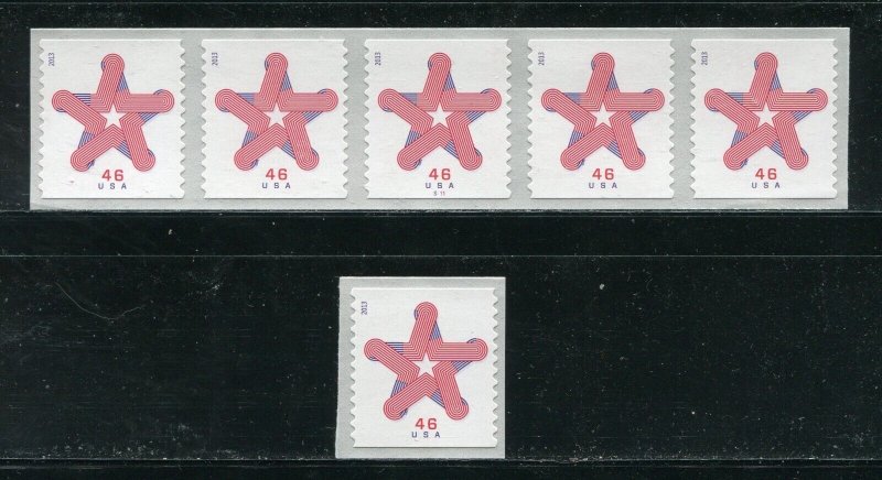 4749 46¢ Patriotic Star Plate Coil Strip and Single Stamp MNH 2013
