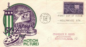 1944 - 50th Anniv: Motion Pictures - Typed - Single - Cachet - F351