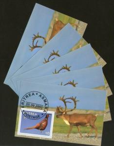 Eritrea 2001 Swamp Deer Stags Bird Wild Life Animals Fauna M/s Cancelled x 5 ...