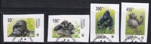 Zaire # 1638-1641, WWF - Gorillas, Used Set on Paper, 1/2 Cat.