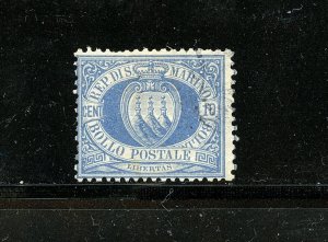 San Marino #7 (SA285) Coat of Arms 10¢ ultra, Perf 14, used, L. cancel,CV$115.00