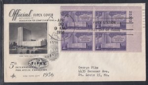 United States Scott 1076 UR Pl Blk Art Craft FDC - 1956 Intl. Philatelic Exhib.