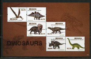 CLOSE OUT BEQUIA DINOSAURS SHEET OF SIX MINT NH