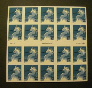 Scott 3830De, 37c Egret, Pane of 20, #P33333, MNH Beauty