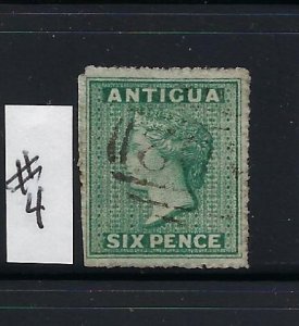 ANTIGUA SCOTT #4 1863-67 6P (ROUGH PERFORATIONS- GREEN) - WMK 5  USED