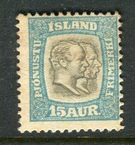ICELAND; 1907 classic Official Christian IX . issue Mint hinged 15a. value