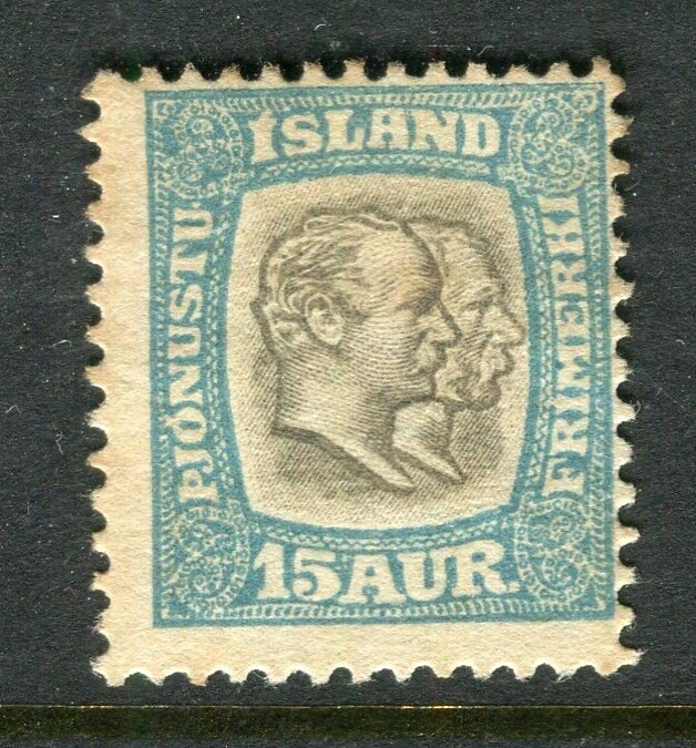 ICELAND; 1907 classic Official Christian IX . issue Mint hinged 15a. value
