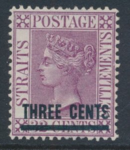 Straits Settlements 1885 SG 83a 3c on 32c Deep Magenta MH WMK CROWN CA