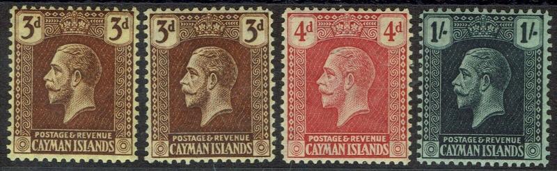 CAYMAN ISLANDS 1921 KGV 3D BOTH SHADES 4D AND 1/- WMK MULTI CROWN CA