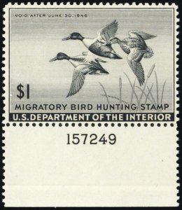 RW12, Mint VF NH $1 Duck Stamp With PL# - Stuart Katz