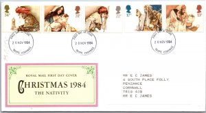 GREAT BRITAIN FIRST DAY COVER CHRISTMAS THE NATIVITY SET OF (5) AT TRURO 1984