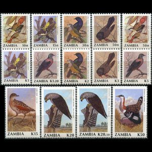 ZAMBIA 1990 - Scott# 527-40 Birds Set of 14 NH